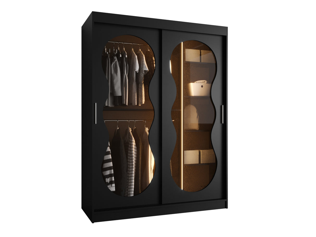 Gardróbszekrény Szafa 150 BAHRAJN 3, Szín: Fekete, Fiókok: Nem, Led világítás: Igen