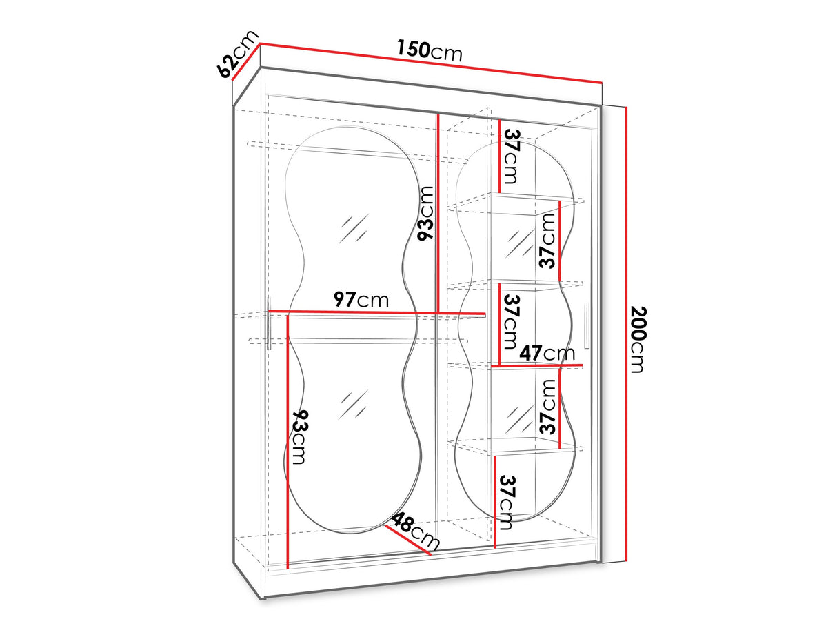 Gardróbszekrény Szafa 150 BAHRAJN 3, Szín: Fekete, Fiókok: Nem, Led világítás: Igen