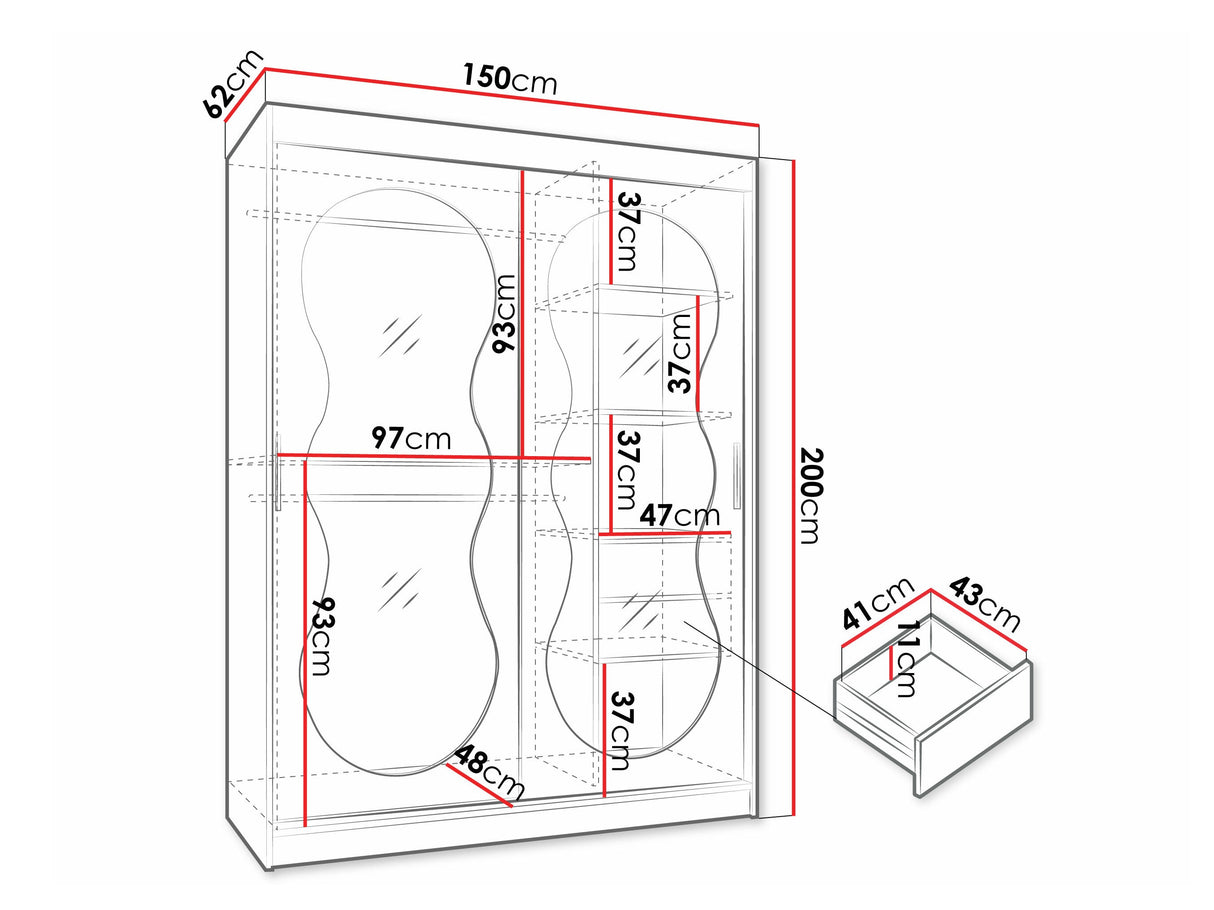 Gardróbszekrény Szafa 150 BAHRAJN 3, Szín: Fekete, Fiókok: Igen, Led világítás: Nem