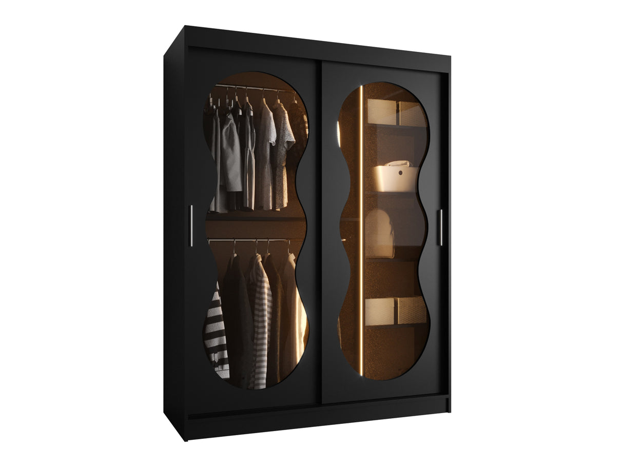 Gardróbszekrény Szafa 150 BAHRAJN 3, Szín: Fekete, Fiókok: Igen, Led világítás: Igen