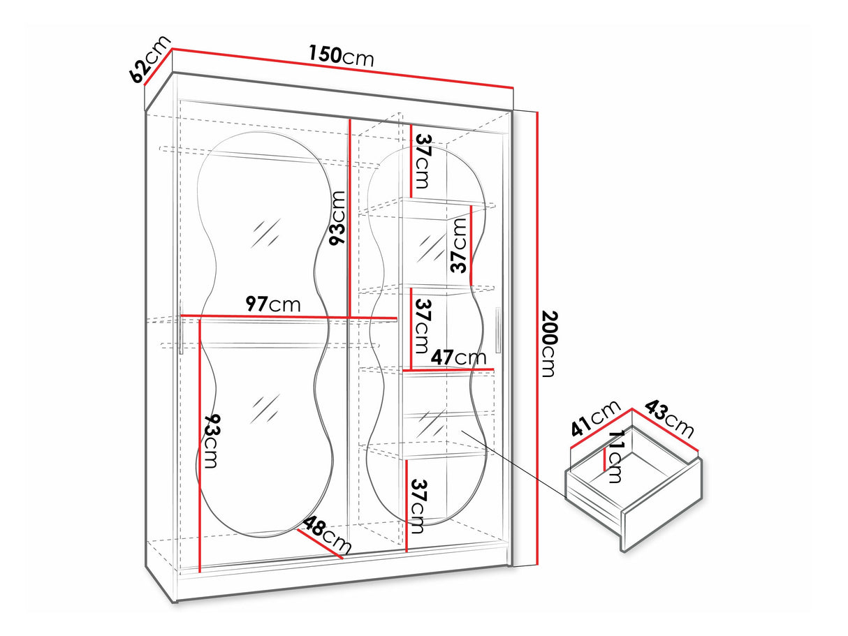 Gardróbszekrény Szafa 150 BAHRAJN 3, Szín: Fekete, Fiókok: Igen, Led világítás: Igen