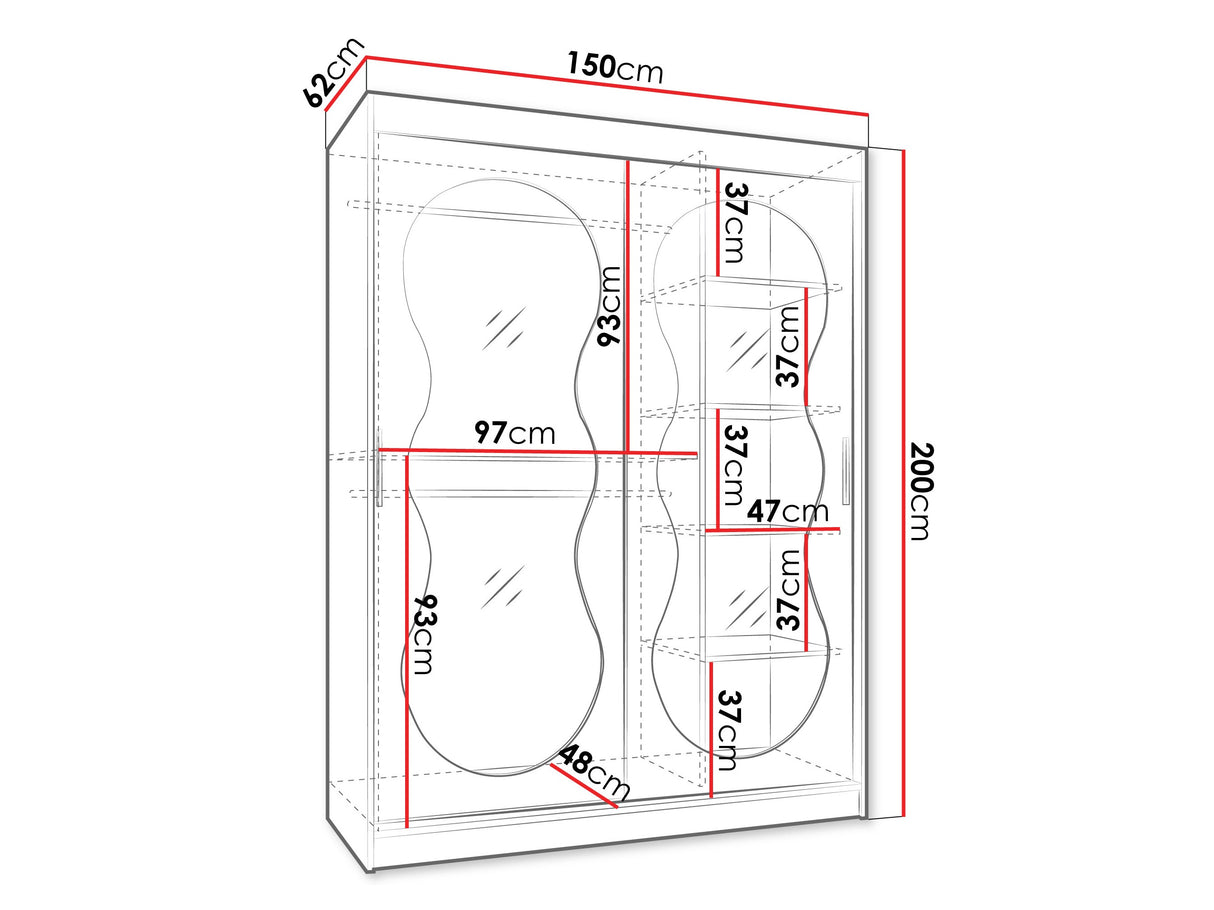 Gardróbszekrény Szafa 150 BAHRAJN 3, Szín: Kasmír, Fiókok: Nem, Led világítás: Igen