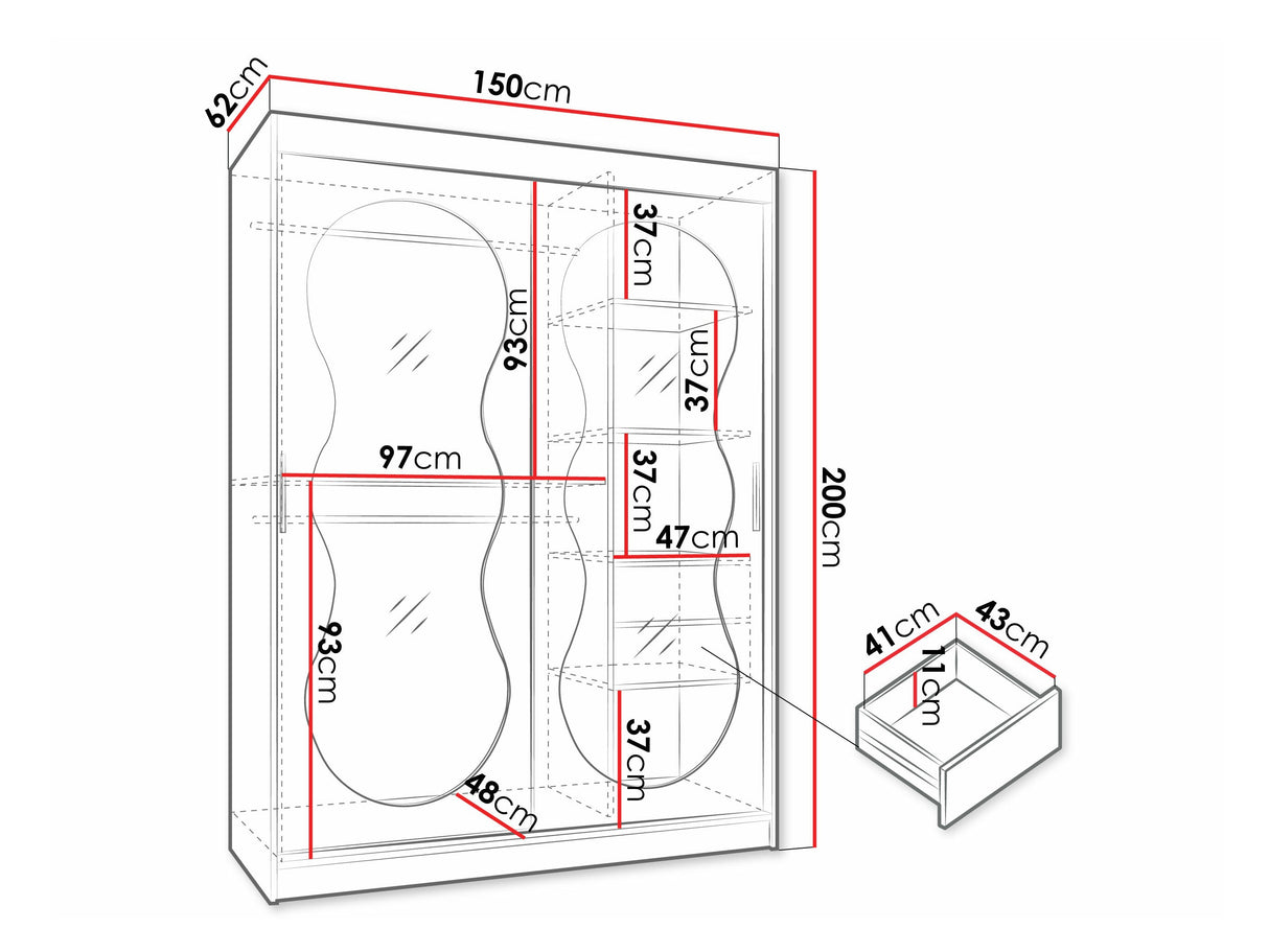 Gardróbszekrény Szafa 150 BAHRAJN 3, Szín: Kasmír, Fiókok: Igen, Led világítás: Nem