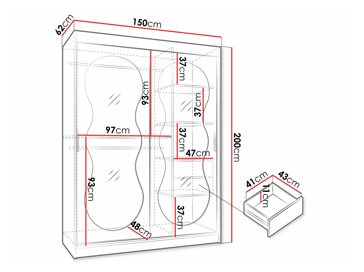 Gardróbszekrény Szafa 150 BAHRAJN 3, Szín: Kasmír, Fiókok: Igen, Led világítás: Igen