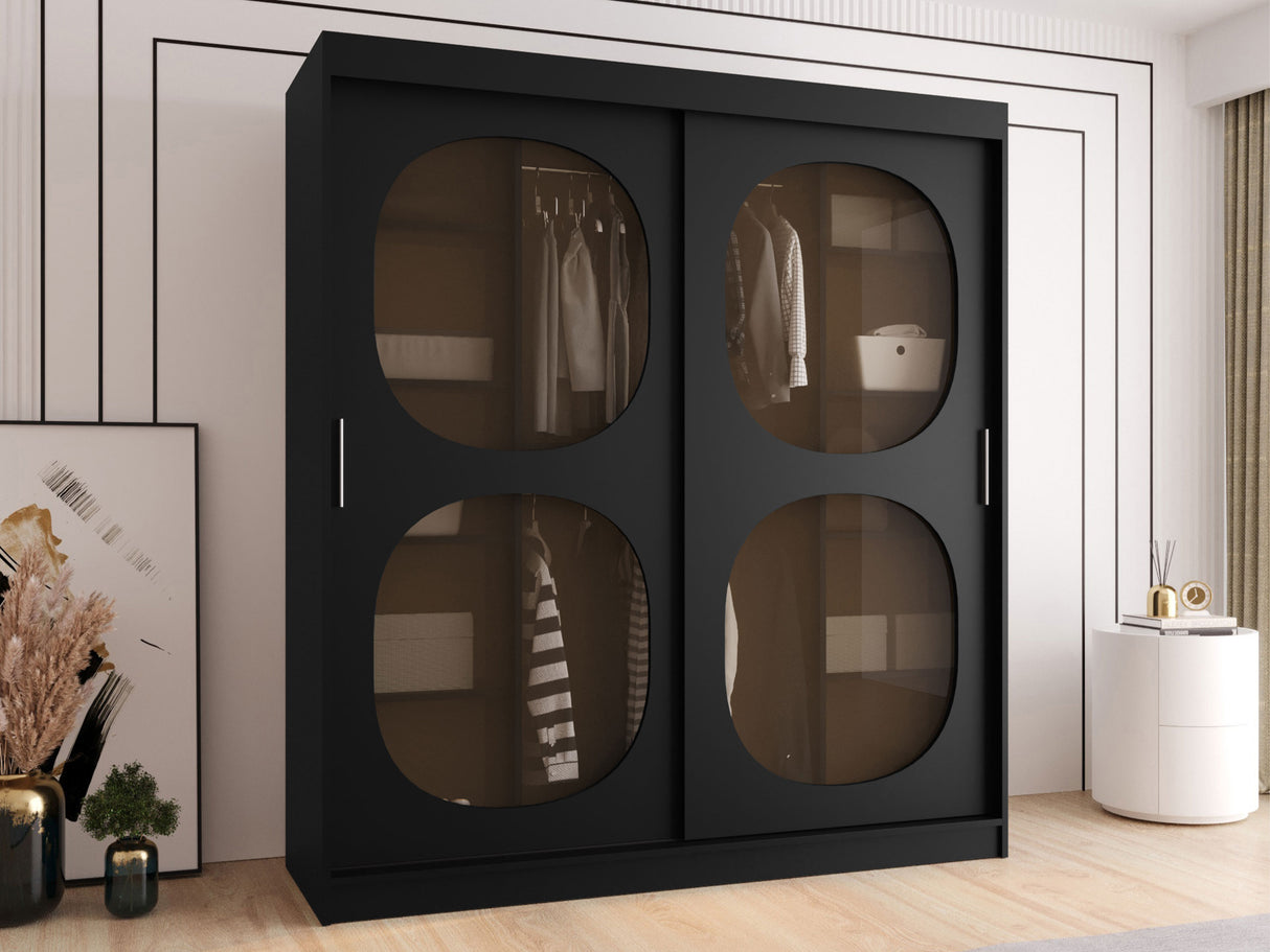 Gardróbszekrény Szafa 180 BAHRAJN 2, Szín: Fekete, Fiókok: Igen, Led világítás: Nem