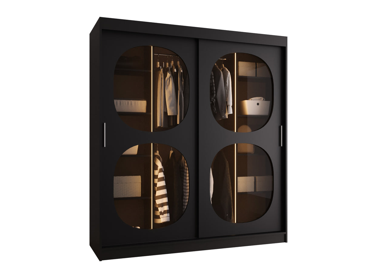 Gardróbszekrény Szafa 180 BAHRAJN 2, Szín: Fekete, Fiókok: Nem, Led világítás: Igen