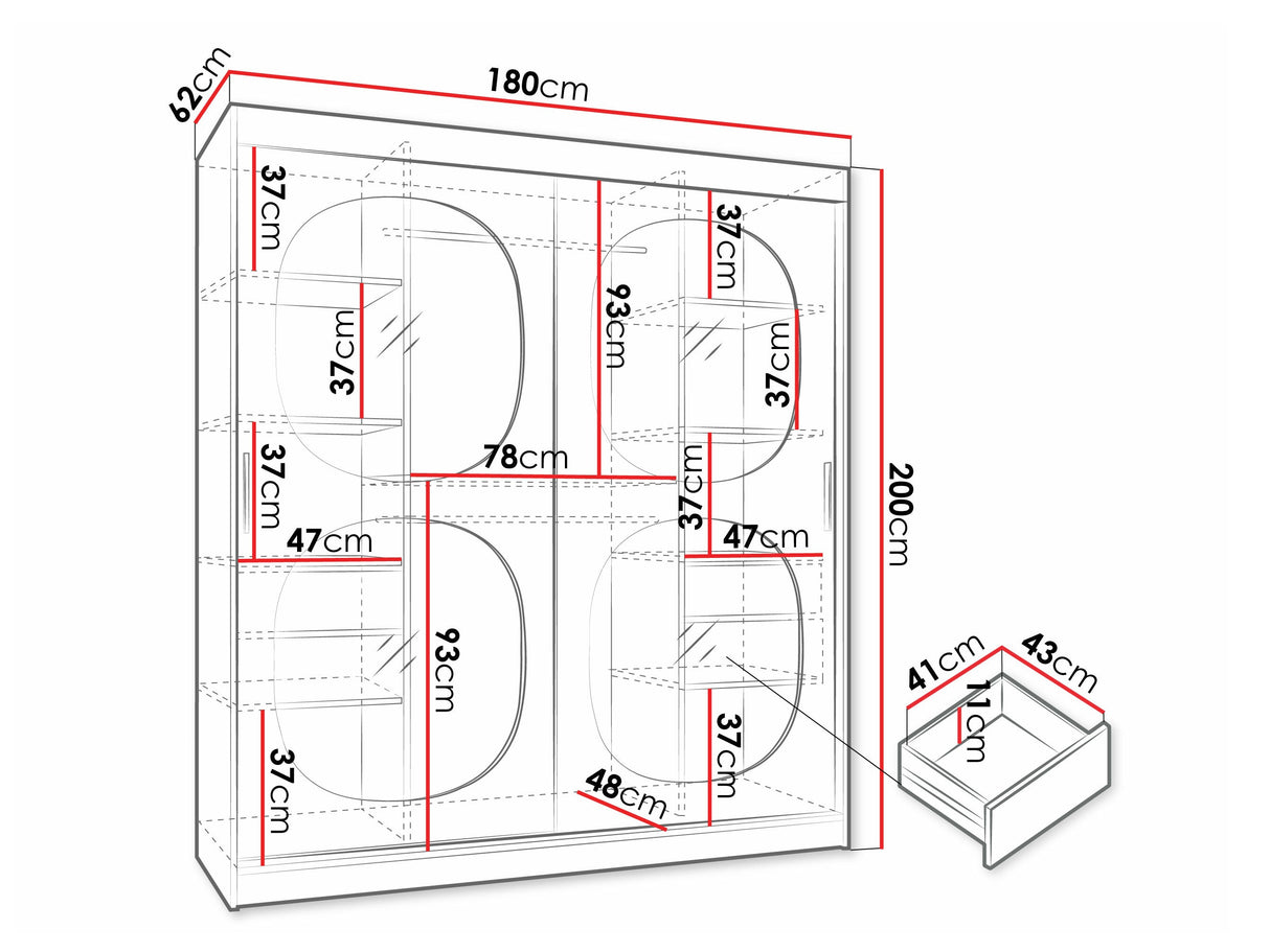 Gardróbszekrény Szafa 180 BAHRAJN 2, Szín: Fekete, Fiókok: Igen, Led világítás: Nem