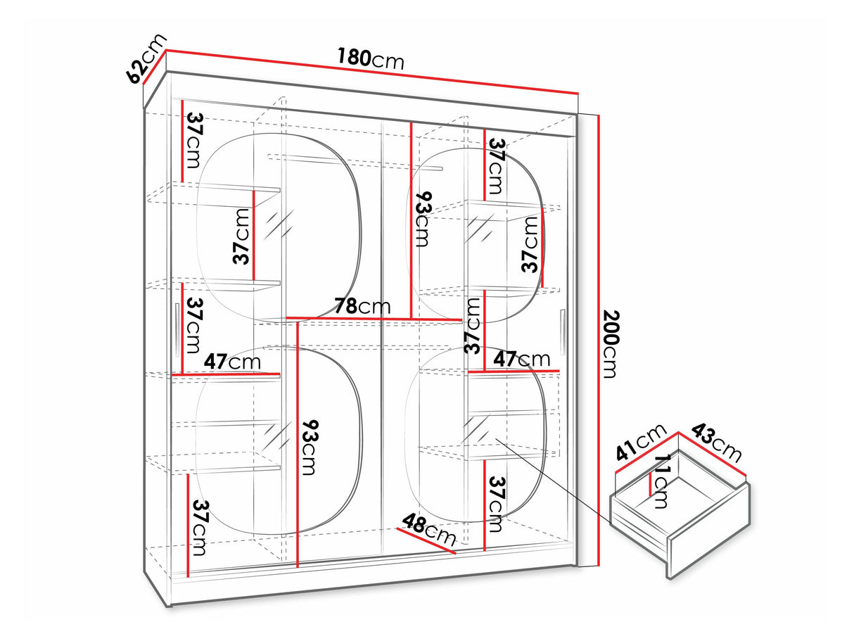 Gardróbszekrény Szafa 180 BAHRAJN 2, Szín: Fekete, Fiókok: Igen, Led világítás: Igen