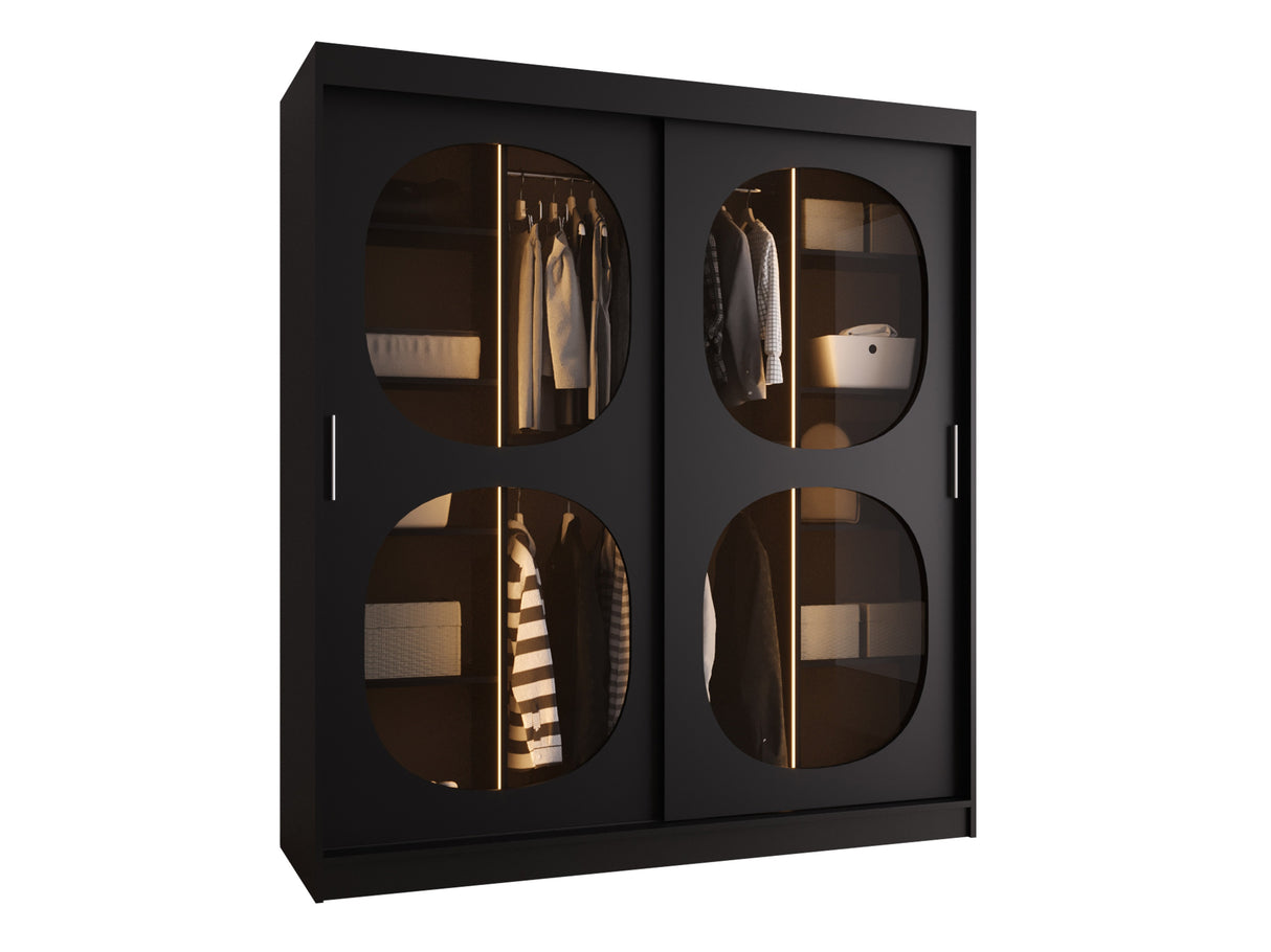 Gardróbszekrény Szafa 180 BAHRAJN 2, Szín: Fekete, Fiókok: Igen, Led világítás: Igen