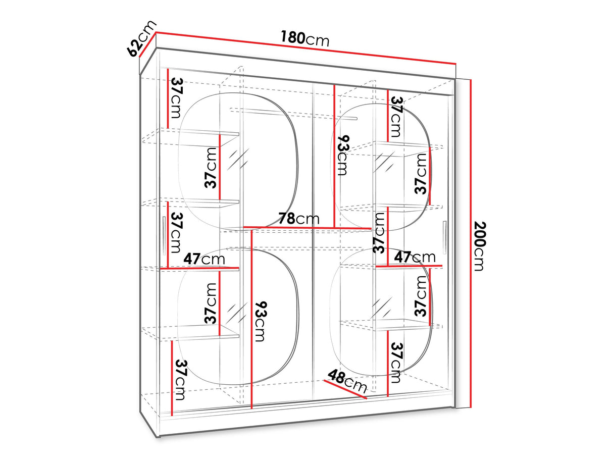 Gardróbszekrény Szafa 180 BAHRAJN 2, Szín: Kasmír, Fiókok: Nem, Led világítás: Igen
