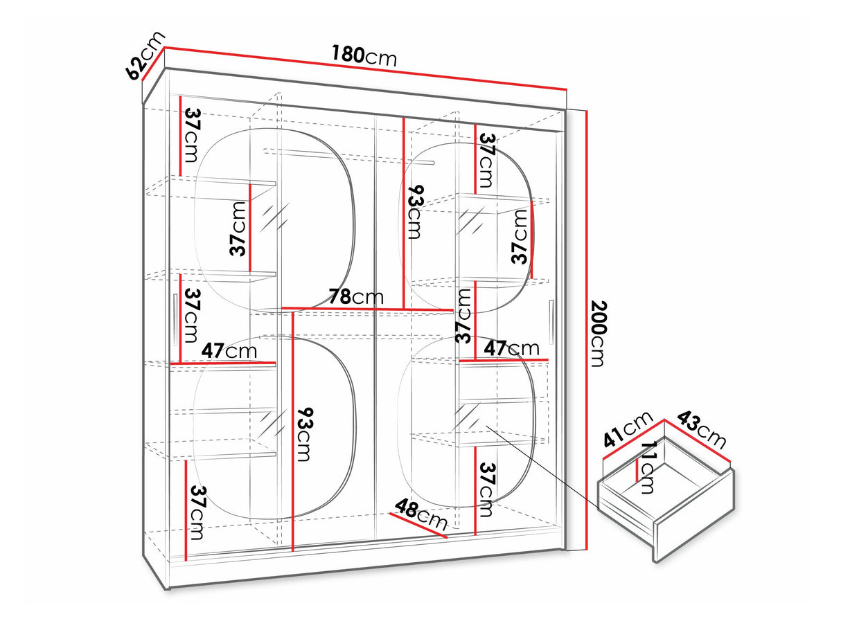 Gardróbszekrény Szafa 180 BAHRAJN 2, Szín: Kasmír, Fiókok: Igen, Led világítás: Nem