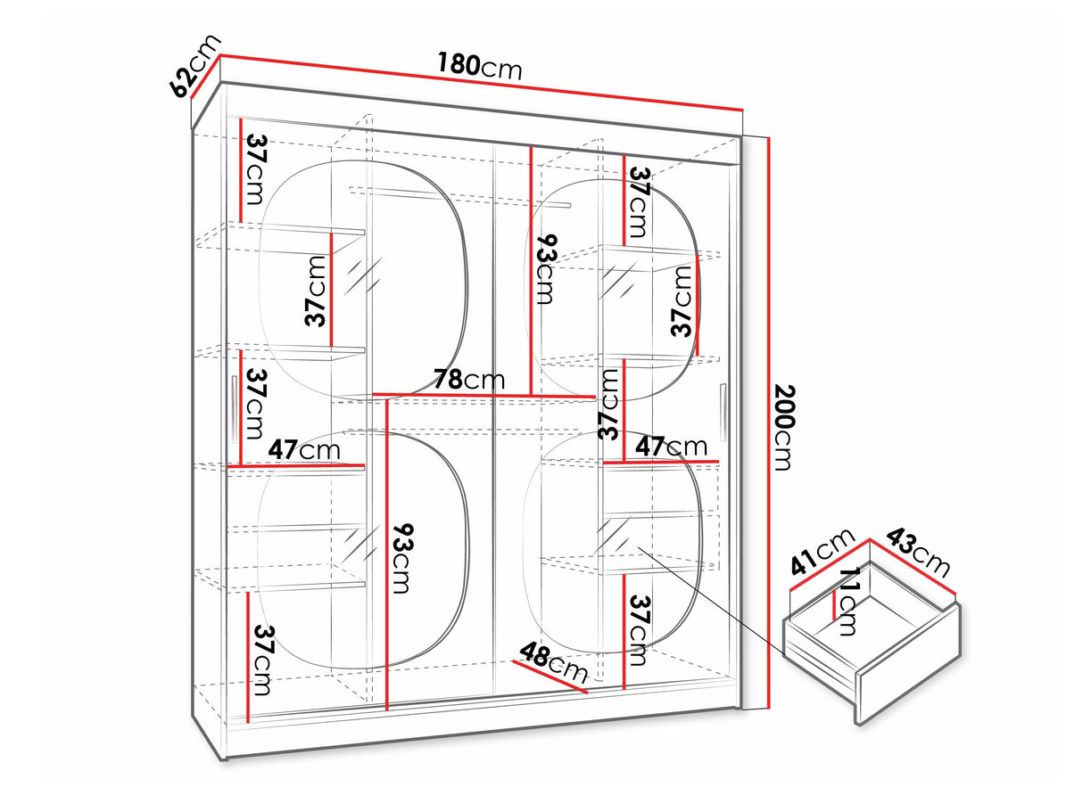 Gardróbszekrény Szafa 180 BAHRAJN 2, Szín: Kasmír, Fiókok: Igen, Led világítás: Igen