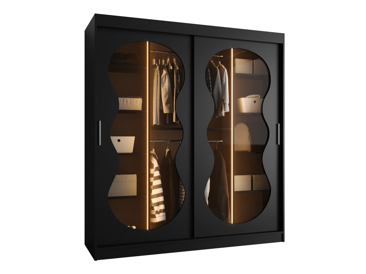 Gardróbszekrény Szafa 180 BAHRAJN 3, Szín: Fekete, Fiókok: Nem, Led világítás: Igen