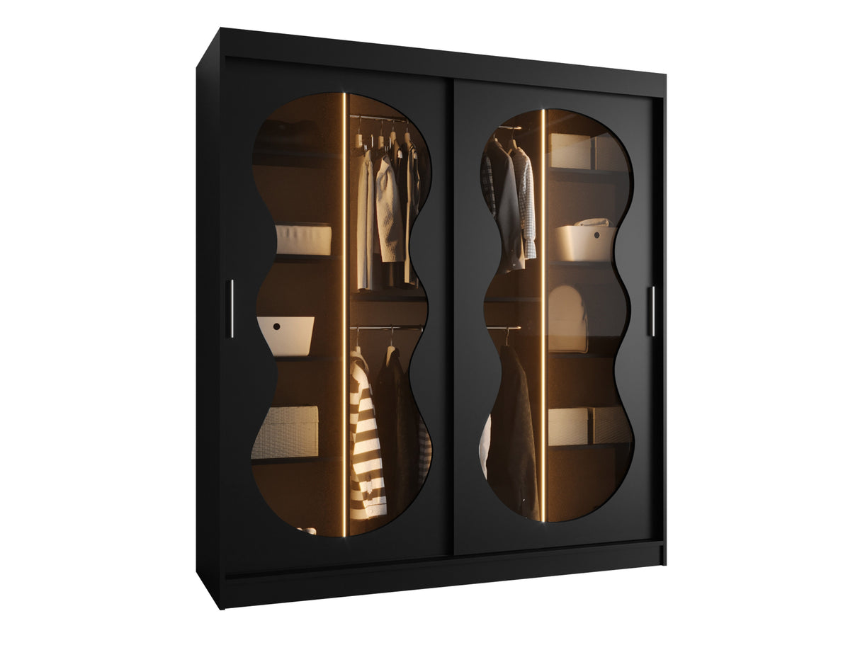 Gardróbszekrény Szafa 180 BAHRAJN 3, Szín: Fekete, Fiókok: Igen, Led világítás: Igen