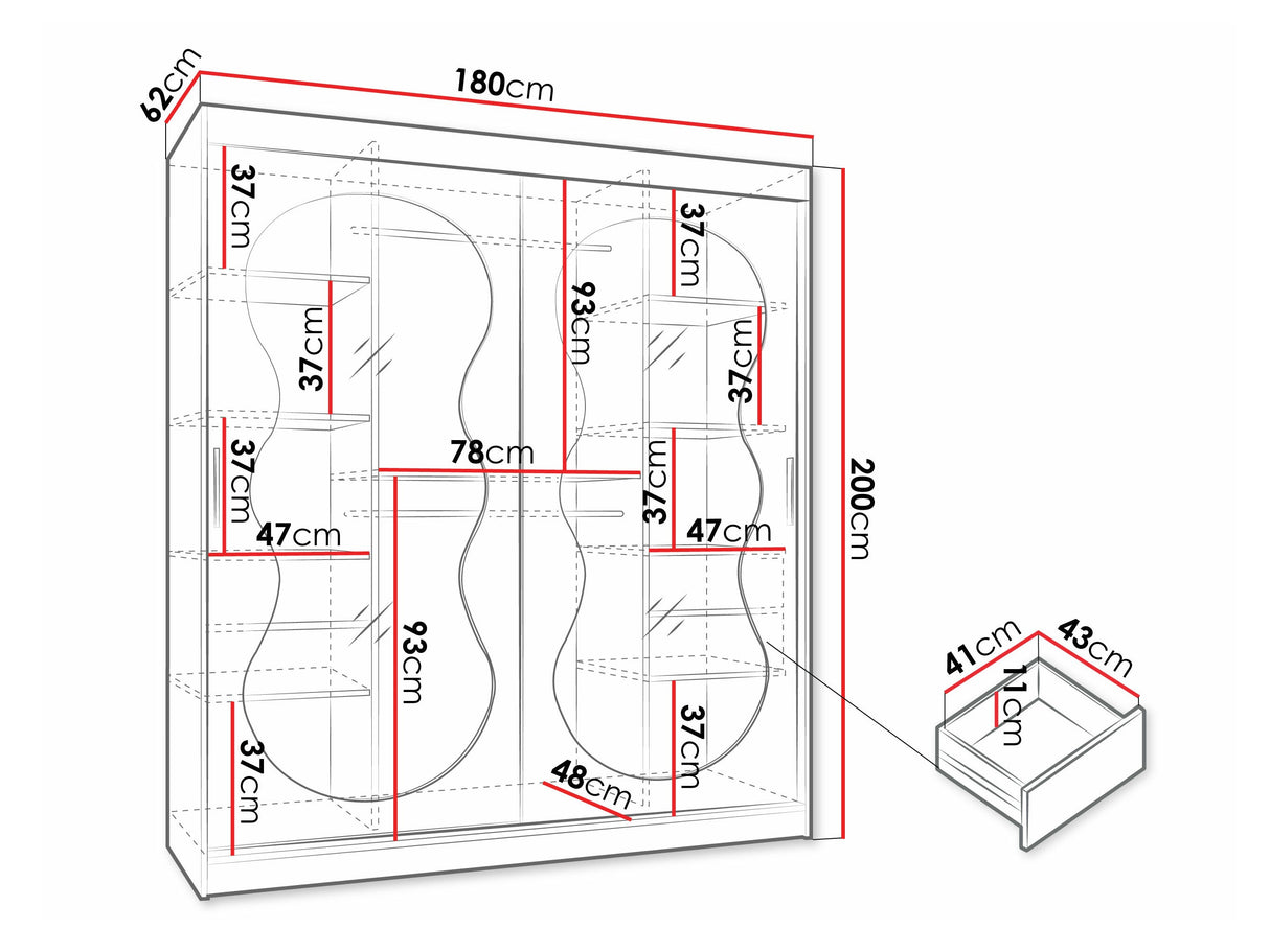 Gardróbszekrény Szafa 180 BAHRAJN 3, Szín: Fekete, Fiókok: Igen, Led világítás: Igen