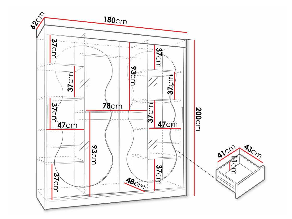 Gardróbszekrény Szafa 180 BAHRAJN 3, Szín: Kasmír, Fiókok: Igen, Led világítás: Nem