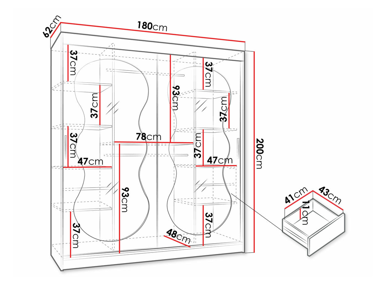 Gardróbszekrény Szafa 180 BAHRAJN 3, Szín: Kasmír, Fiókok: Igen, Led világítás: Igen