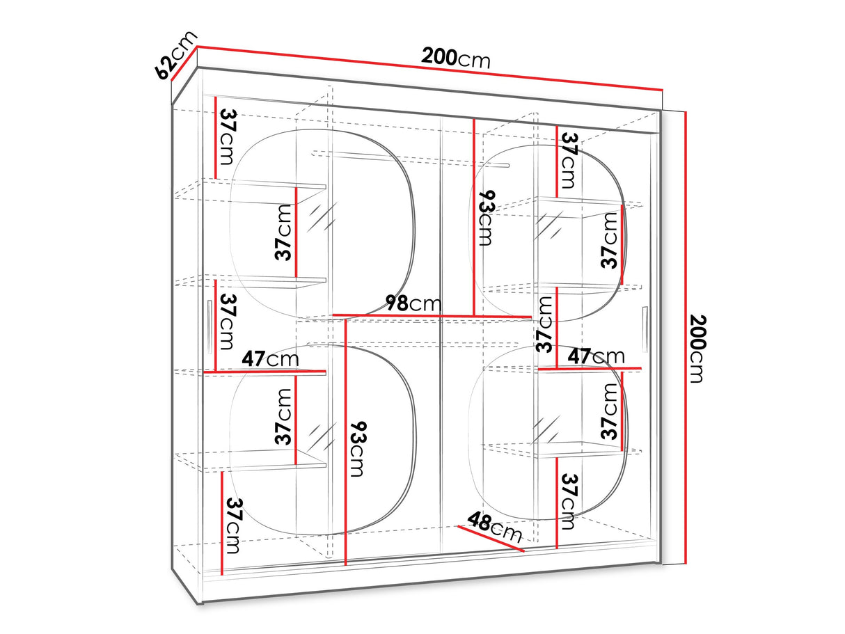 Gardróbszekrény Szafa 200 BAHRAJN 2, Szín: Fekete, Fiókok: Nem, Led világítás: Nem