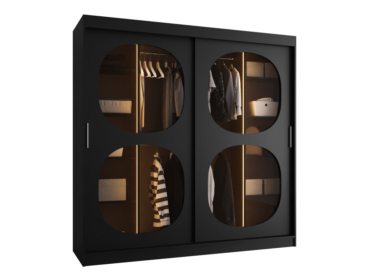 Gardróbszekrény Szafa 200 BAHRAJN 2, Szín: Fekete, Fiókok: Nem, Led világítás: Igen