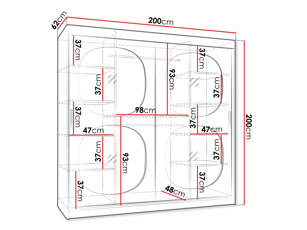 Gardróbszekrény Szafa 200 BAHRAJN 2, Szín: Fekete, Fiókok: Nem, Led világítás: Igen
