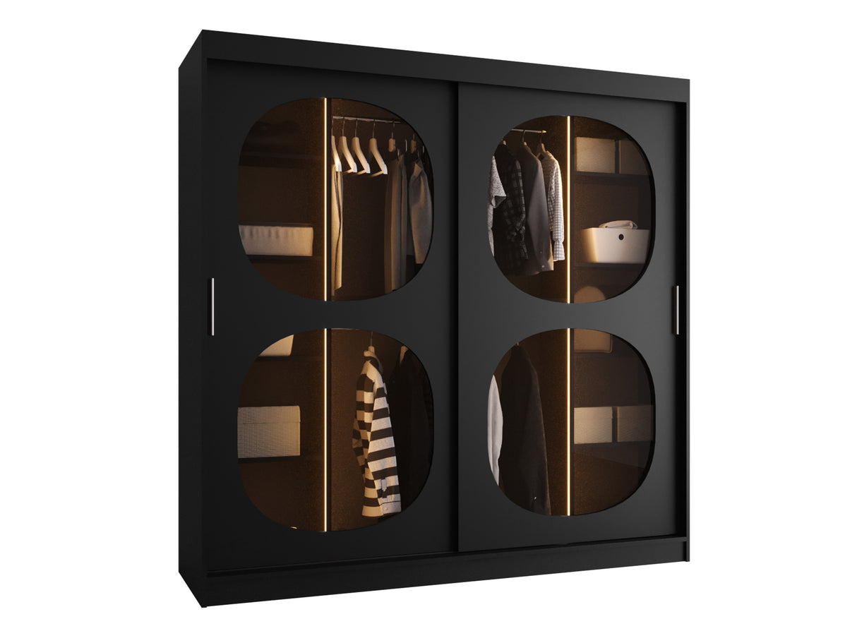 Gardróbszekrény Szafa 200 BAHRAJN 2, Szín: Fekete, Fiókok: Igen, Led világítás: Igen