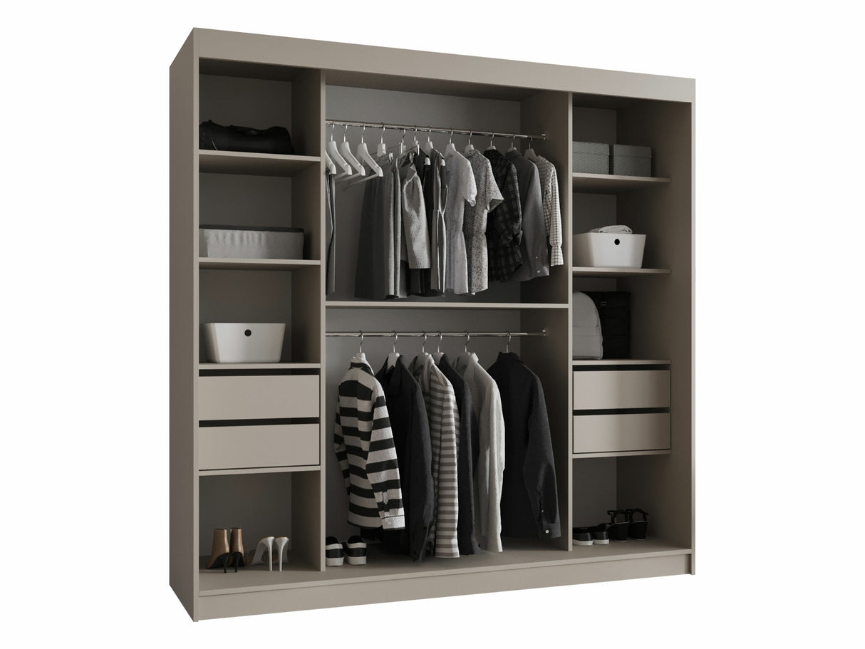 Gardróbszekrény Szafa 200 BAHRAJN 2, Szín: Fekete, Fiókok: Igen, Led világítás: Igen