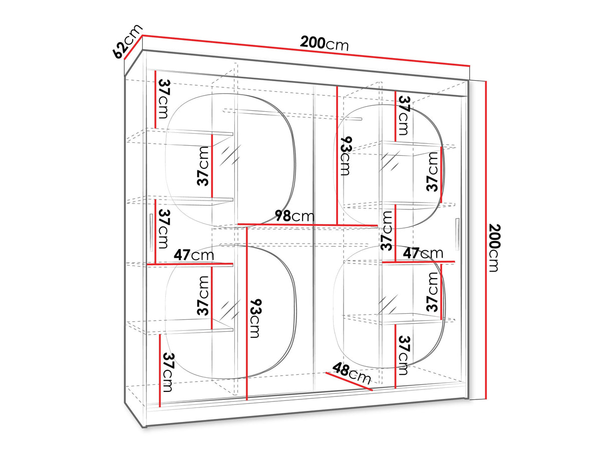 Gardróbszekrény Szafa 200 BAHRAJN 2, Szín: Kasmír, Fiókok: Nem, Led világítás: Nem