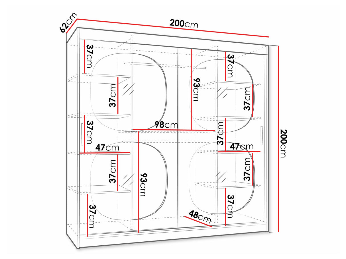 Gardróbszekrény Szafa 200 BAHRAJN 2, Szín: Kasmír, Fiókok: Nem, Led világítás: Igen