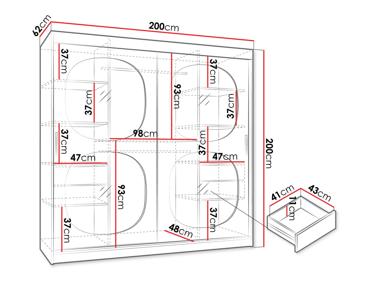 Gardróbszekrény Szafa 200 BAHRAJN 2, Szín: Kasmír, Fiókok: Igen, Led világítás: Nem