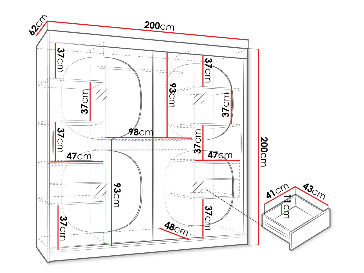 Gardróbszekrény Szafa 200 BAHRAJN 2, Szín: Kasmír, Fiókok: Igen, Led világítás: Igen