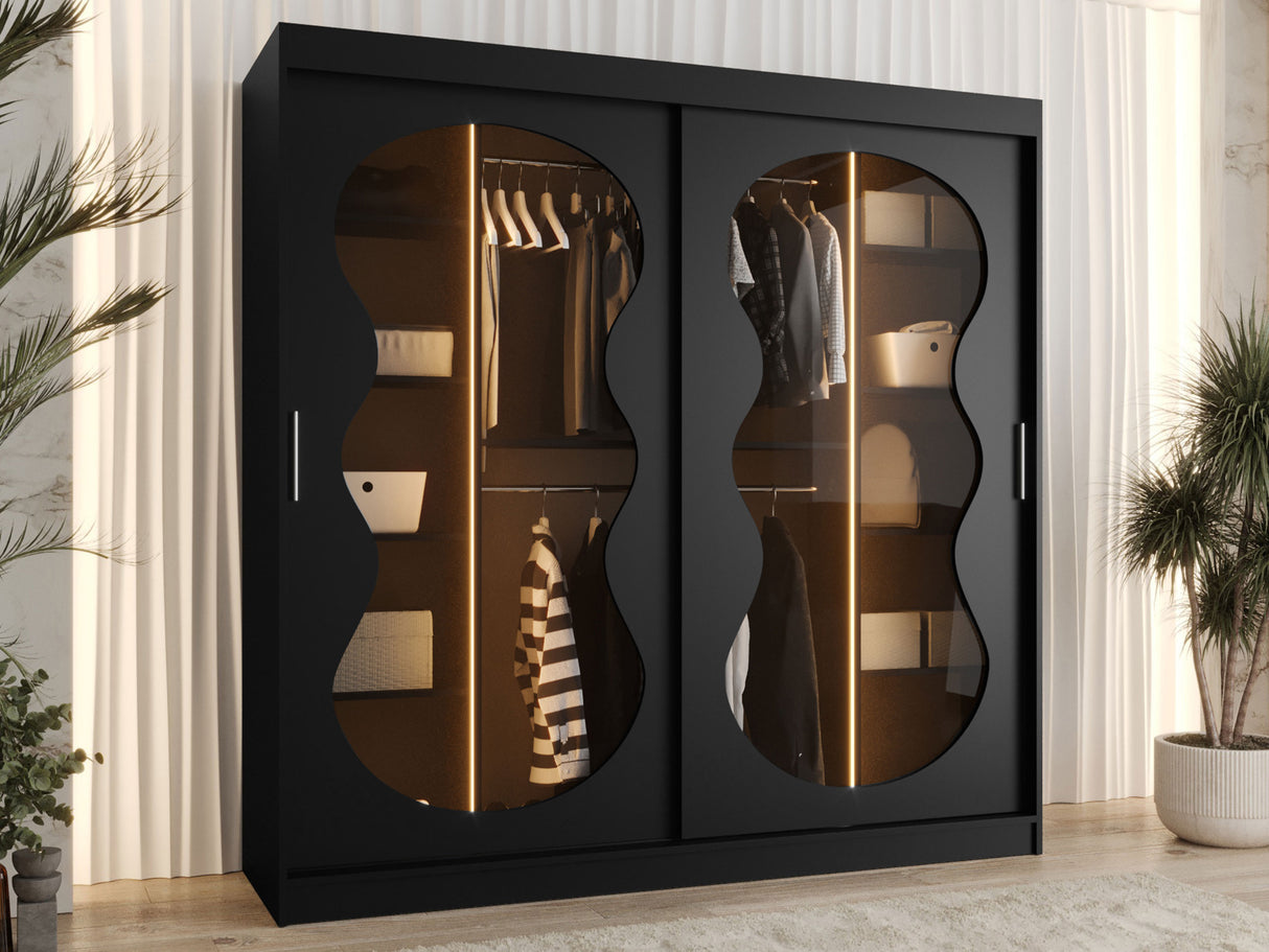 Gardróbszekrény Szafa 200 BAHRAJN 3, Szín: Fekete, Fiókok: Nem, Led világítás: Igen