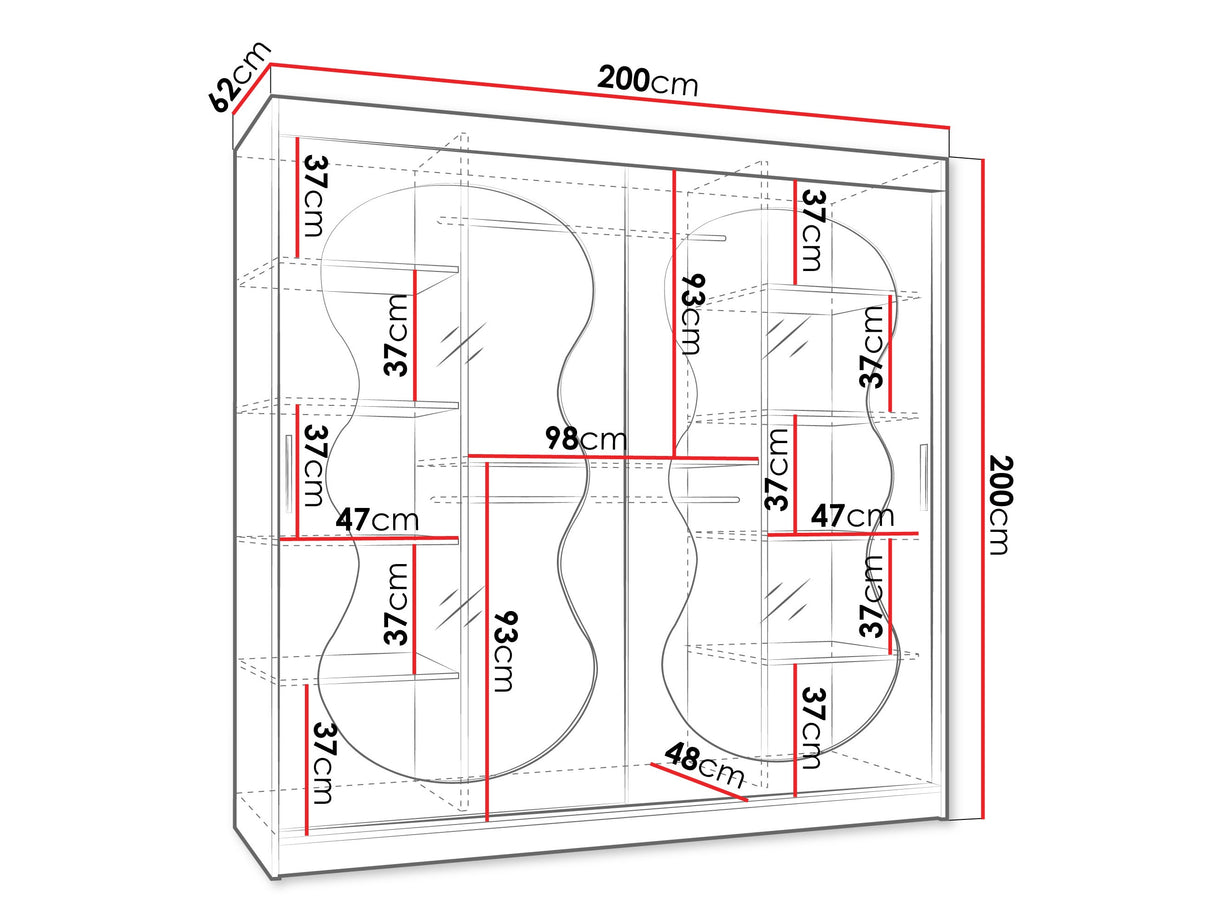 Gardróbszekrény Szafa 200 BAHRAJN 3, Szín: Fekete, Fiókok: Nem, Led világítás: Nem