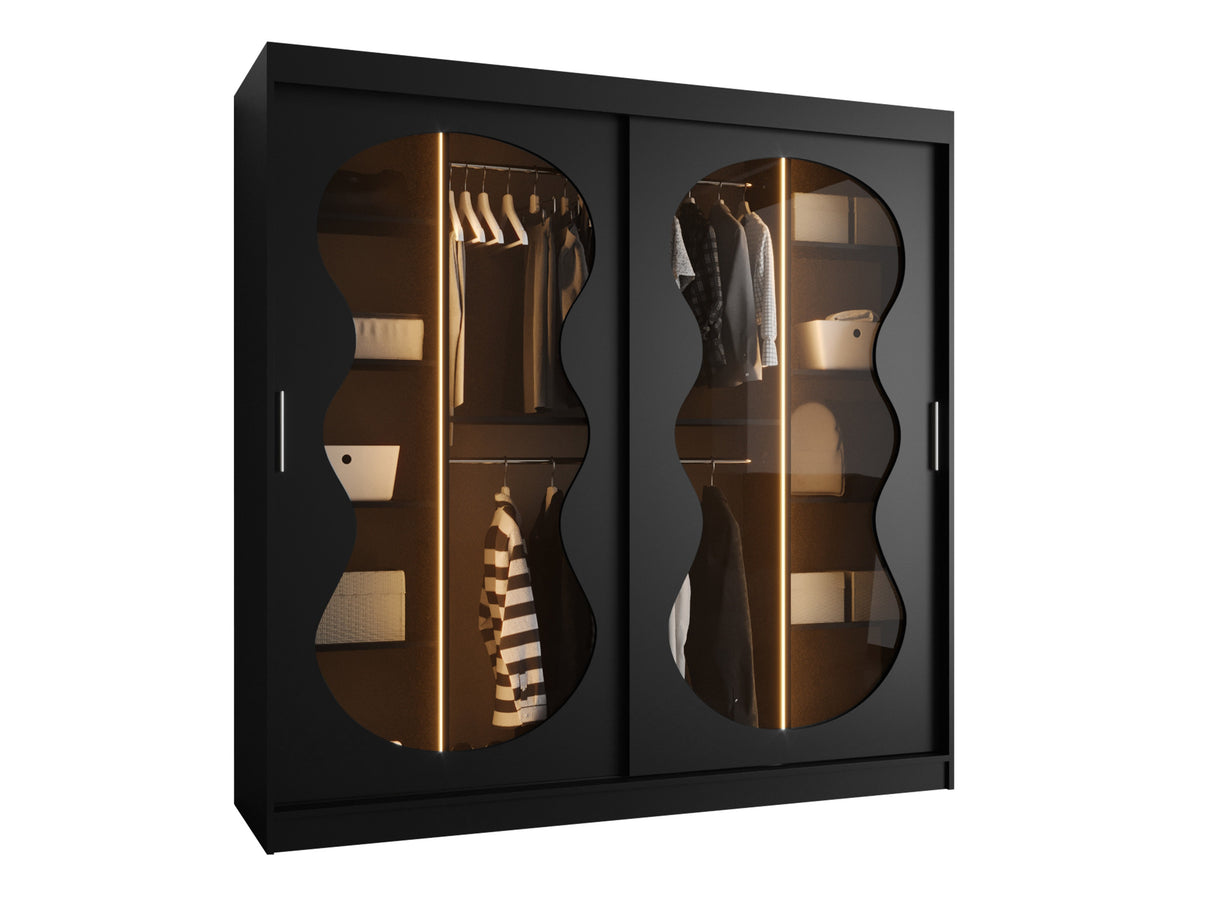 Gardróbszekrény Szafa 200 BAHRAJN 3, Szín: Fekete, Fiókok: Nem, Led világítás: Igen