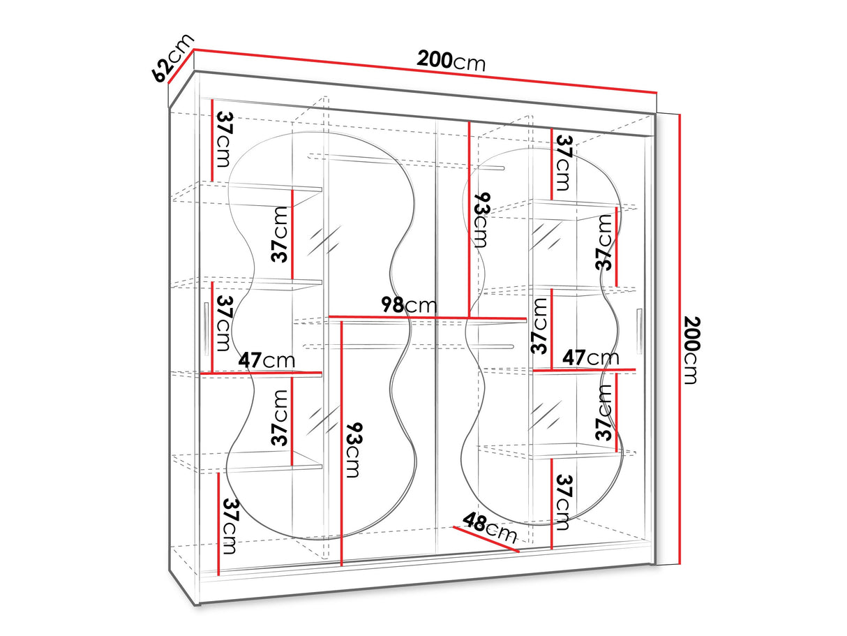 Gardróbszekrény Szafa 200 BAHRAJN 3, Szín: Fekete, Fiókok: Nem, Led világítás: Igen