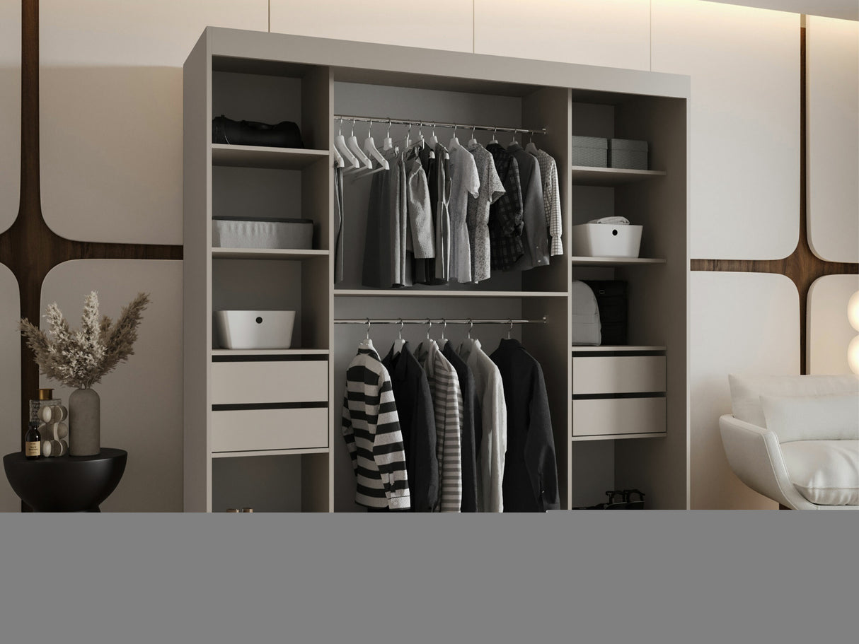 Gardróbszekrény Szafa 200 BAHRAJN 3, Szín: Fekete, Fiókok: Igen, Led világítás: Nem