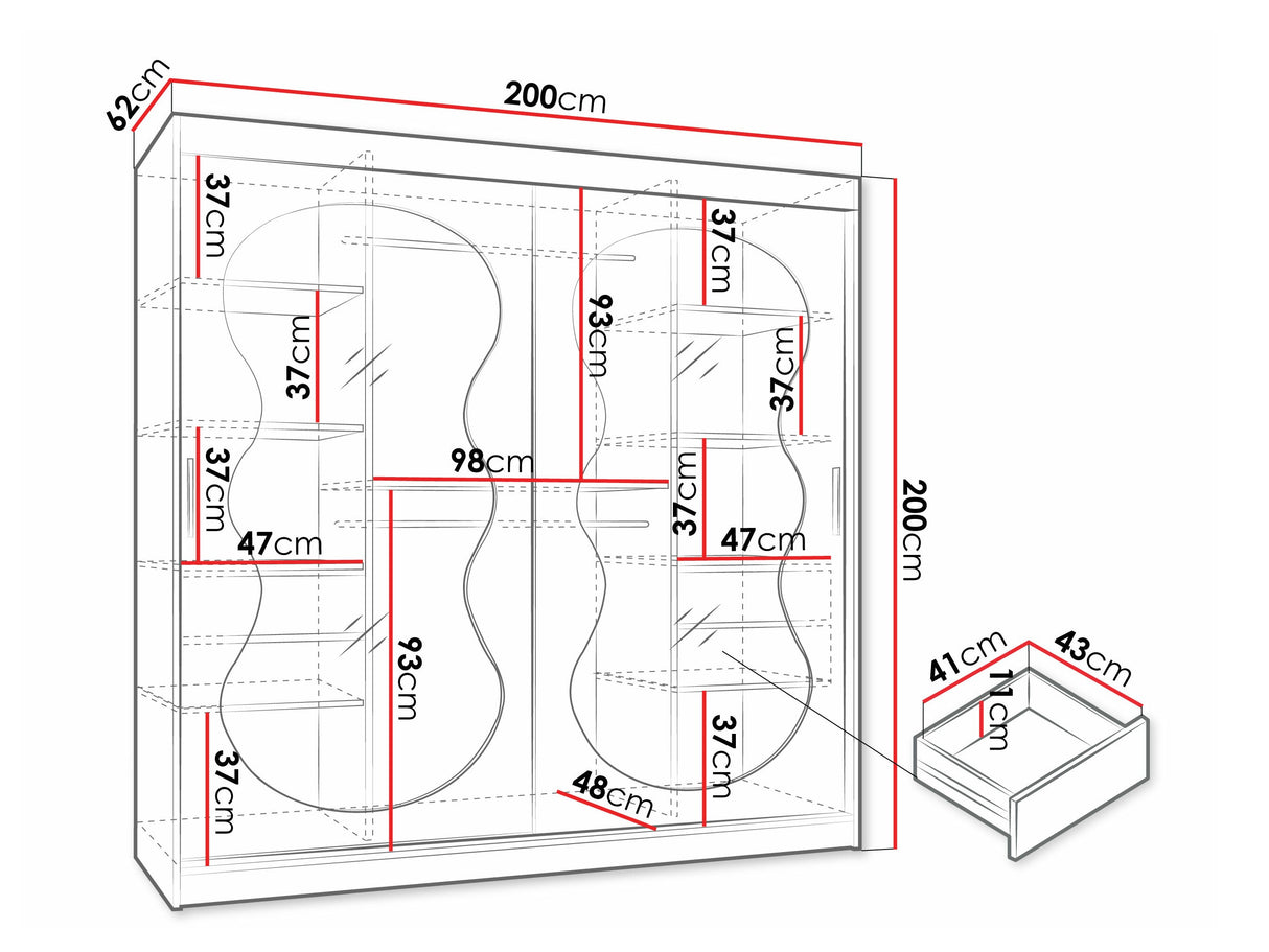 Gardróbszekrény Szafa 200 BAHRAJN 3, Szín: Fekete, Fiókok: Igen, Led világítás: Nem