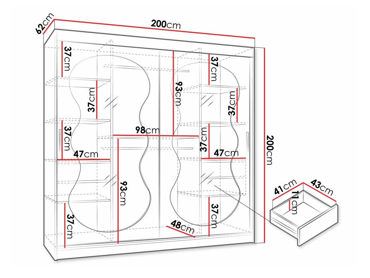 Gardróbszekrény Szafa 200 BAHRAJN 3, Szín: Fekete, Fiókok: Igen, Led világítás: Igen