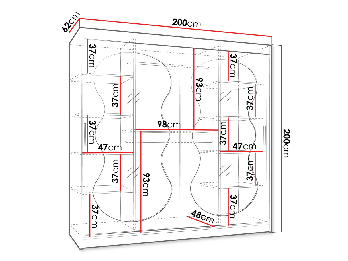 Gardróbszekrény Szafa 200 BAHRAJN 3, Szín: Kasmír, Fiókok: Nem, Led világítás: Igen