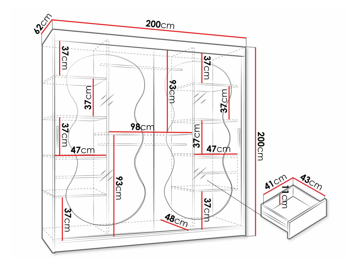 Gardróbszekrény Szafa 200 BAHRAJN 3, Szín: Kasmír, Fiókok: Igen, Led világítás: Nem