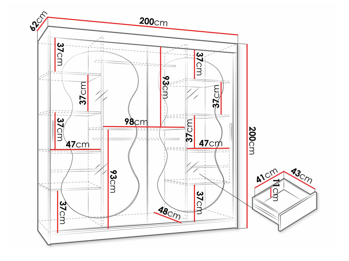 Gardróbszekrény Szafa 200 BAHRAJN 3, Szín: Kasmír, Fiókok: Igen, Led világítás: Igen