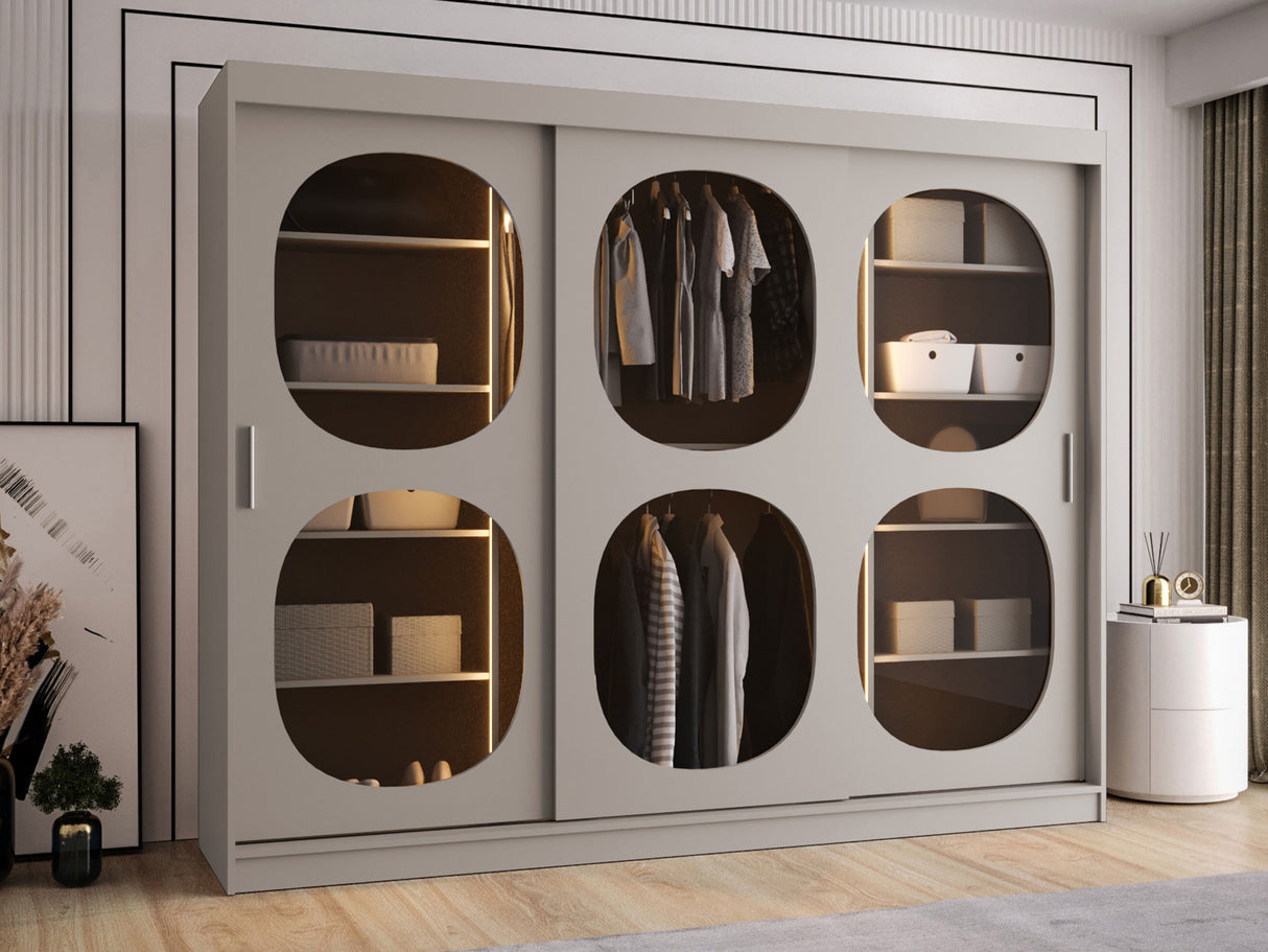 Gardróbszekrény Szafa 250 BAHRAJN 2, Szín: Kasmír, Fiókok: Igen, Led világítás: Igen