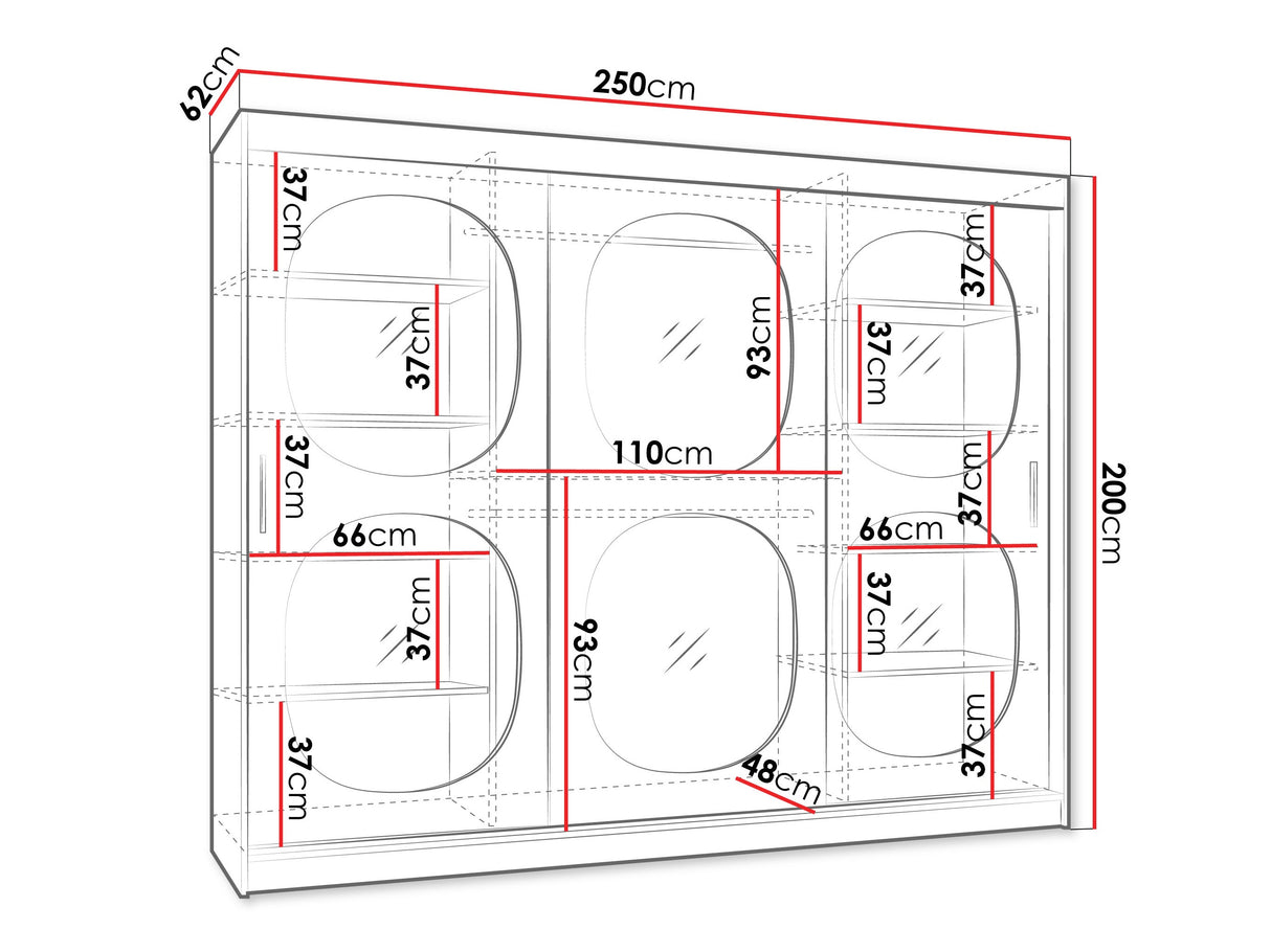 Gardróbszekrény Szafa 250 BAHRAJN 2, Szín: Fekete, Fiókok: Nem, Led világítás: Nem