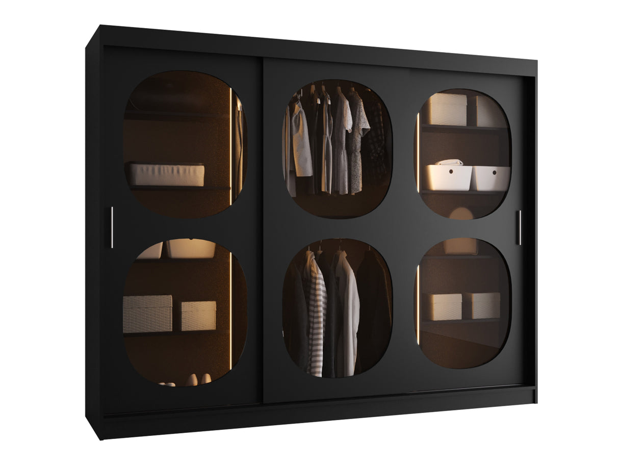 Gardróbszekrény Szafa 250 BAHRAJN 2, Szín: Fekete, Fiókok: Nem, Led világítás: Igen