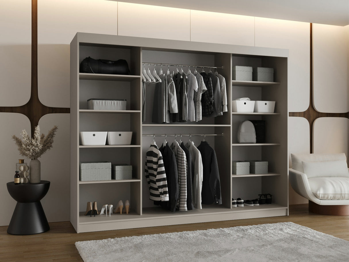 Gardróbszekrény Szafa 250 BAHRAJN 2, Szín: Fekete, Fiókok: Nem, Led világítás: Igen