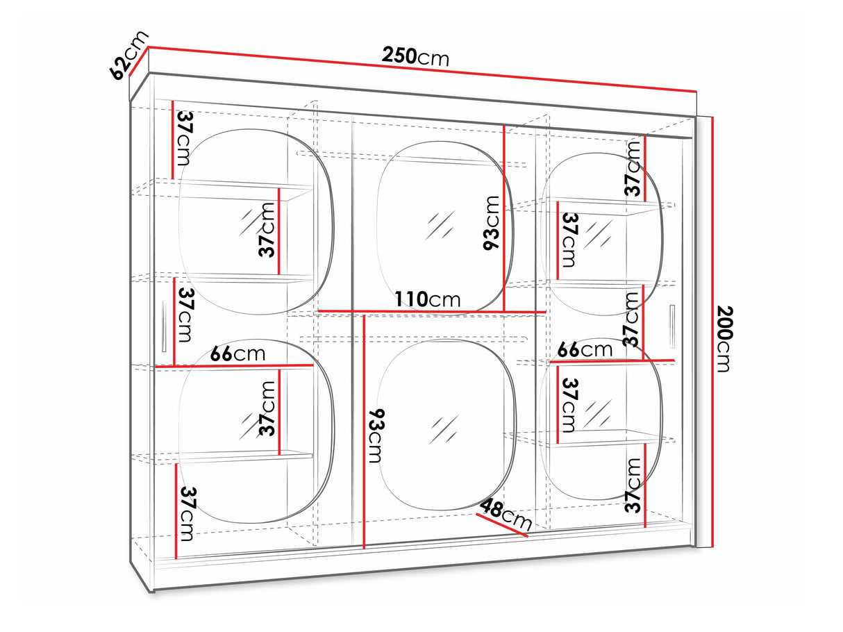 Gardróbszekrény Szafa 250 BAHRAJN 2, Szín: Fekete, Fiókok: Nem, Led világítás: Igen