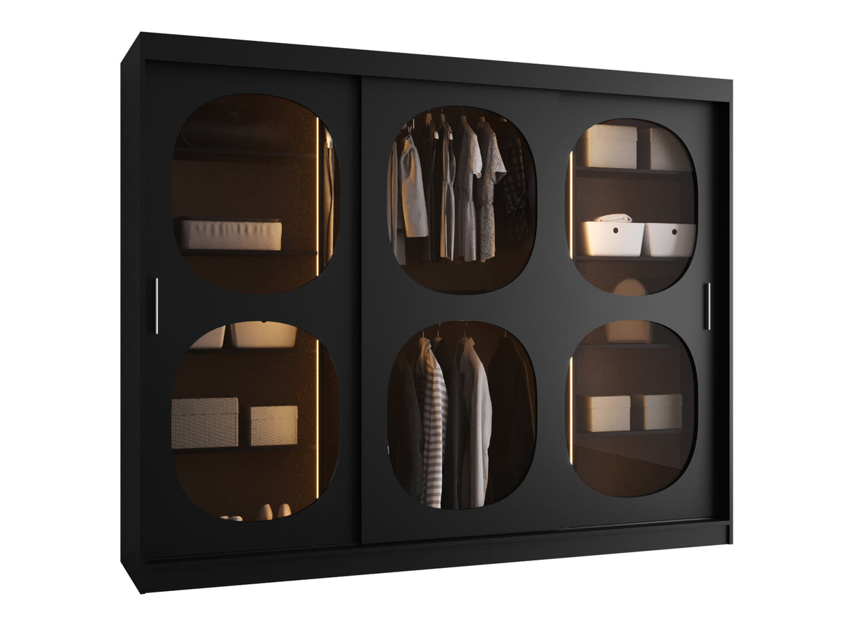 Gardróbszekrény Szafa 250 BAHRAJN 2, Szín: Fekete, Fiókok: Igen, Led világítás: Igen