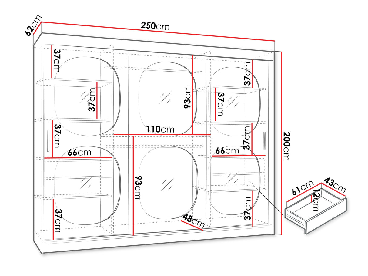 Gardróbszekrény Szafa 250 BAHRAJN 2, Szín: Kasmír, Fiókok: Igen, Led világítás: Nem