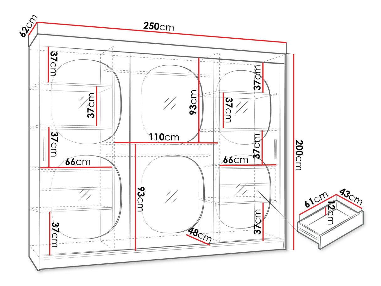 Gardróbszekrény Szafa 250 BAHRAJN 2, Szín: Kasmír, Fiókok: Igen, Led világítás: Igen