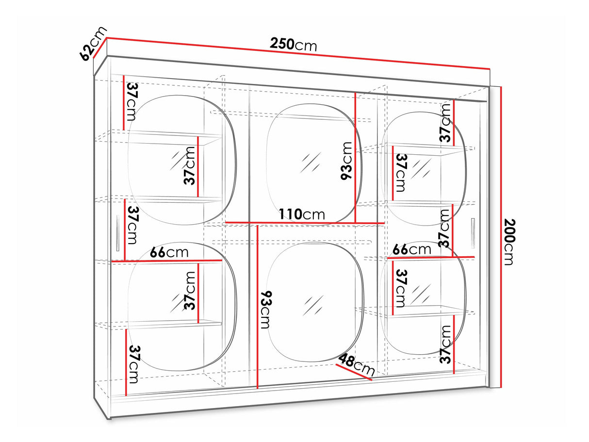 Gardróbszekrény Szafa 250 BAHRAJN 2, Szín: Kasmír, Fiókok: Nem, Led világítás: Igen