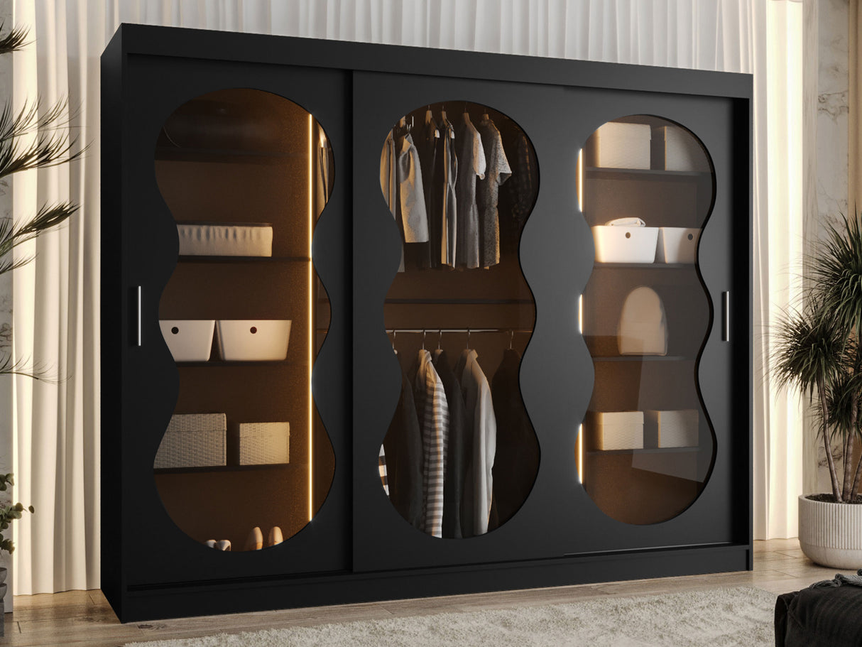 Gardróbszekrény Szafa 250 BAHRAJN 3, Szín: Fekete, Fiókok: Nem, Led világítás: Igen
